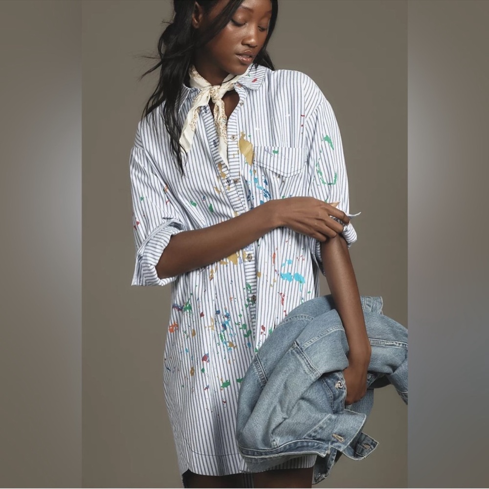 Anthropologie Pilcro Paint Splatter Long-Sleeve Shirt Dress Size Large - Picture 9 of 9